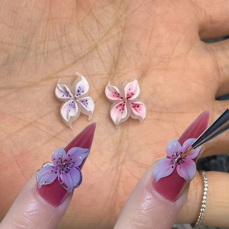 Purple 3D Acrylic Flower Nail Art Charms – Pearl & Rhinestone Nail Art Charms SWANS