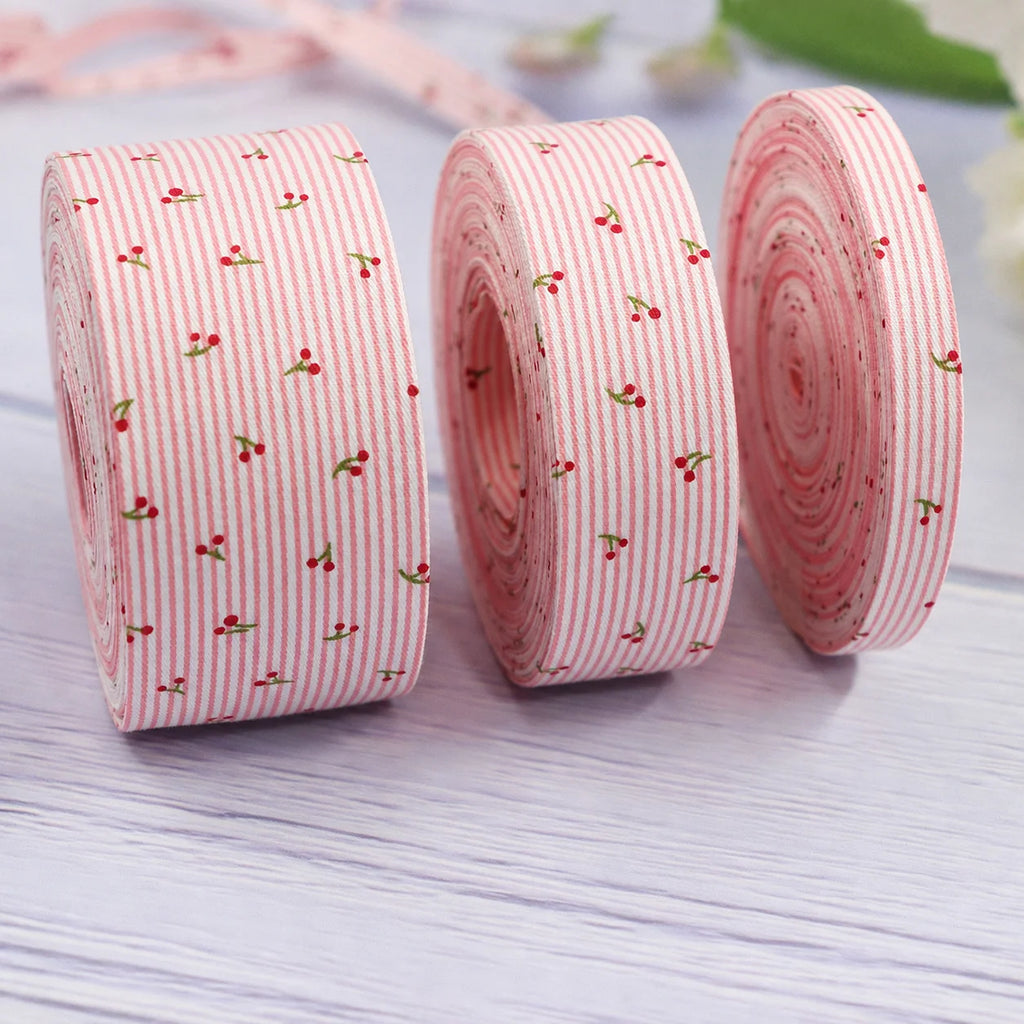 Cherry Print Striped Cotton Ribbon – Multi-Width DIY Crafts Decorative Craft Ribbon SWANS
