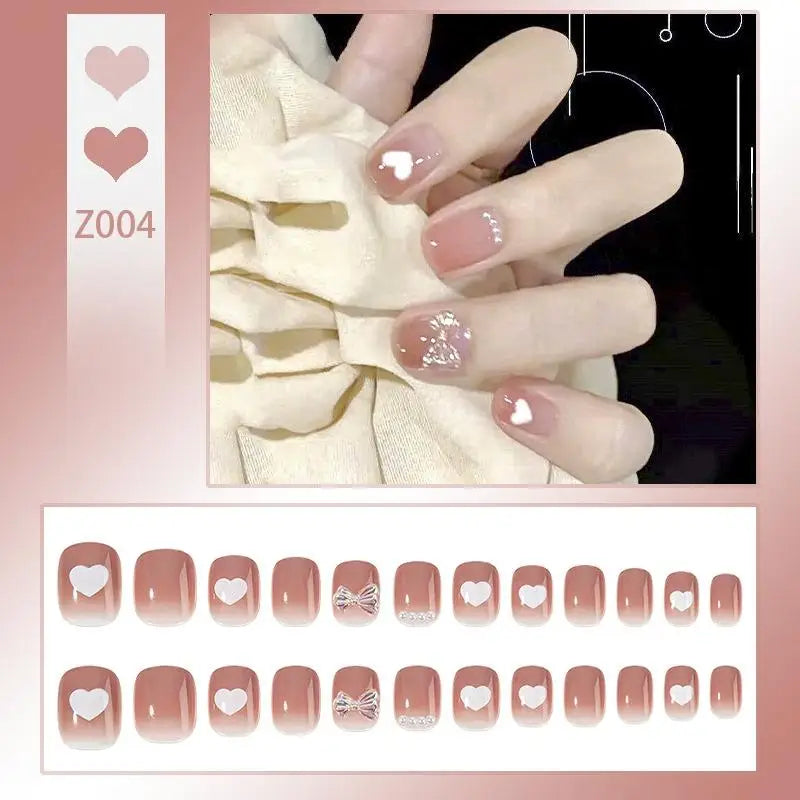 Press-On French Tip Acrylic Nails – 24pc Short Fake Nail Set