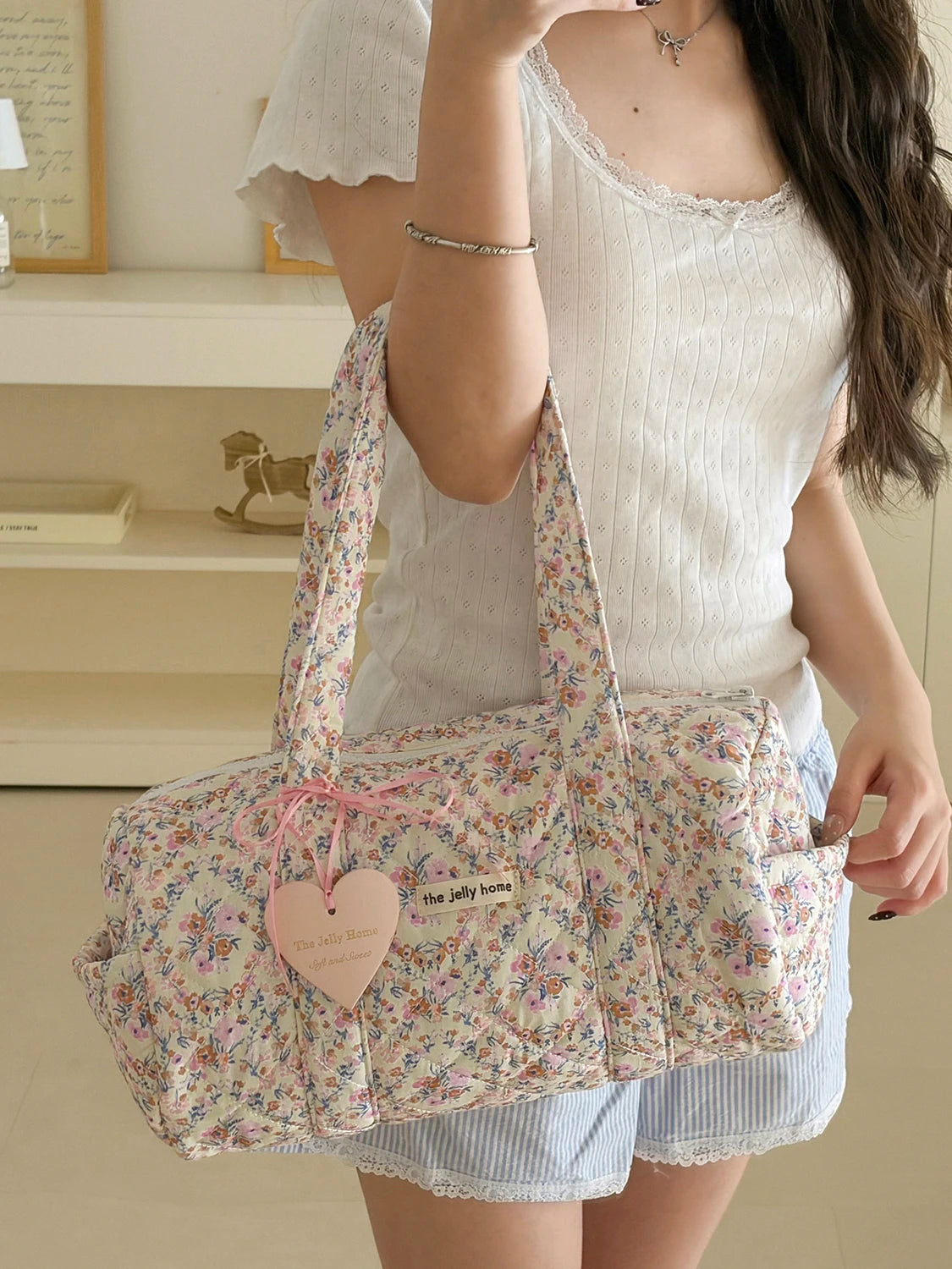 Vintage Floral Cotton Makeup Bag – Large Zipper Cosmetic Organizer Cosmetic Travel Bag SWANS