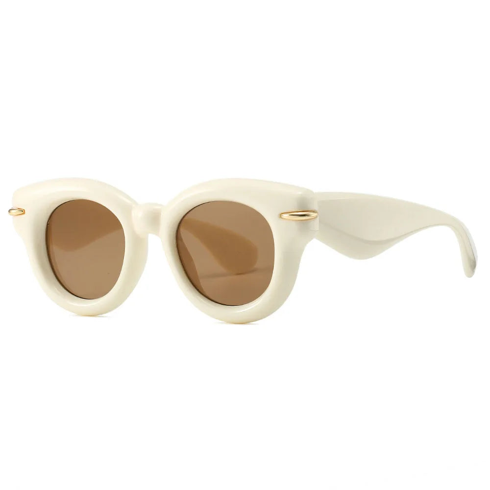 Y2K Bubble Round Sunglasses UV400 Vintage Punk Shades Fashion Sunglasses SWANS Beige Tea As the photo