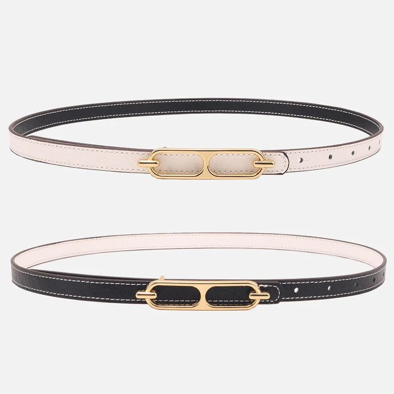 Women's Thin PU Leather Belt – Metal Buckle Waist Strap Women's Fashion Belt SWANS C