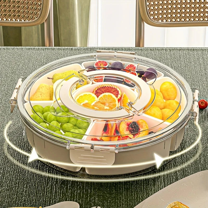 SWANS Rotating 6-Section Snack Tray with Lid | Fruit & Nut Box Rotating Snack Tray SWANS