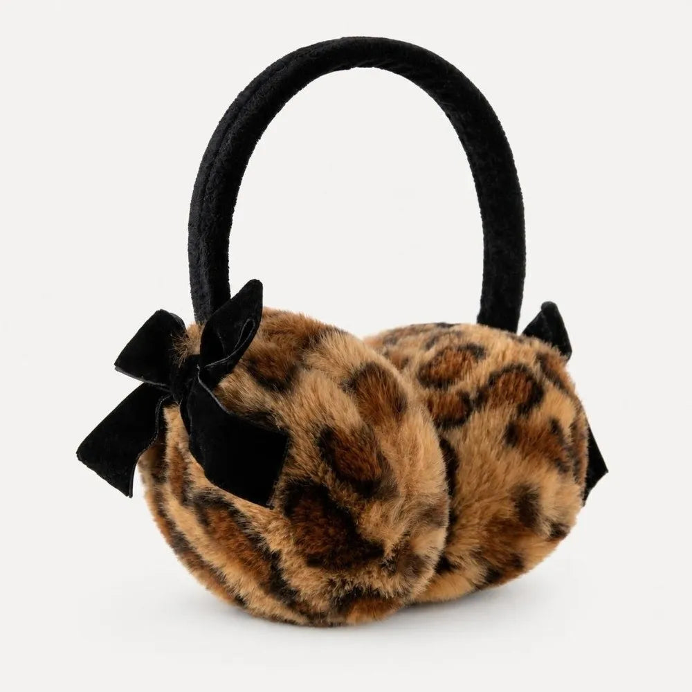 Retro Leopard Faux Fur Earmuffs – Bowknot Fluffy Ear Warmers Faux Fur Earmuffs SWANS