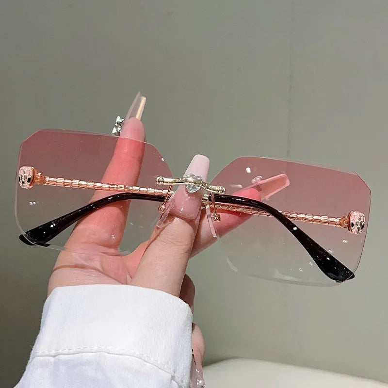 Y2K Snake Rimless Sunglasses – Steampunk UV400 Shades Fashion Sunglasses SWANS Pink