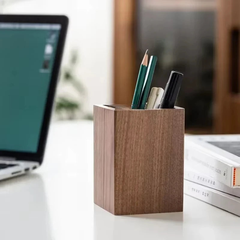 Black Walnut Wood Desk Pen Holder & Desktop Organizer Wooden Desk Organizer SWANS
