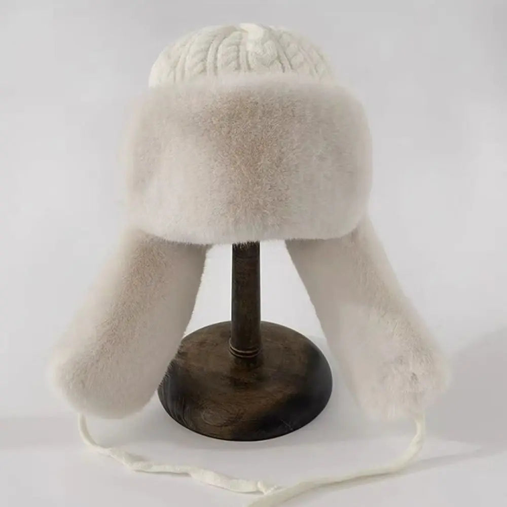 Women's Winter Ear Flap Hat – Thickened Knitted Bomber Cap Winter Ear Flap Hat SWANS