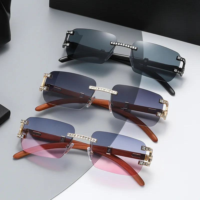Y2K Rimless Crystal Rhinestone Sunglasses UV400 Women Men Fashion Sunglasses SWANS
