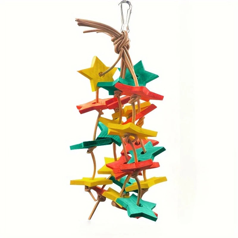 Star-Shaped Parrot Chew Toy Set – Natural Bird Cage Accessories Bird Chew Toy SWANS Colorful