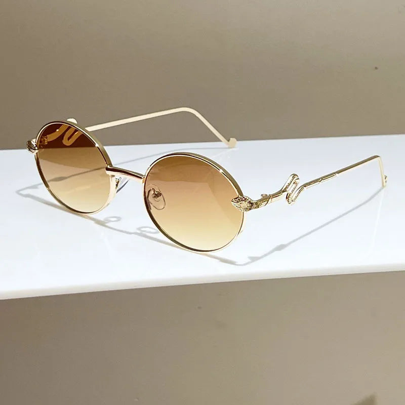 Y2K Steampunk Round Metal Sunglasses – Unisex Vintage Style Round Metal Sunglasses SWANS Tea As the picture