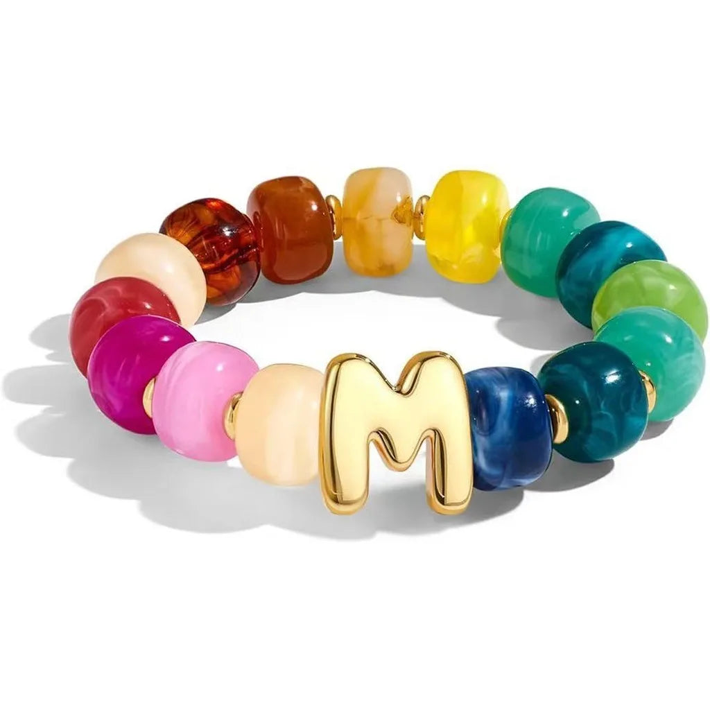 Resin Bead Initial Charm Bracelet – Multicolor Women's A-Z Charm Bracelet SWANS M