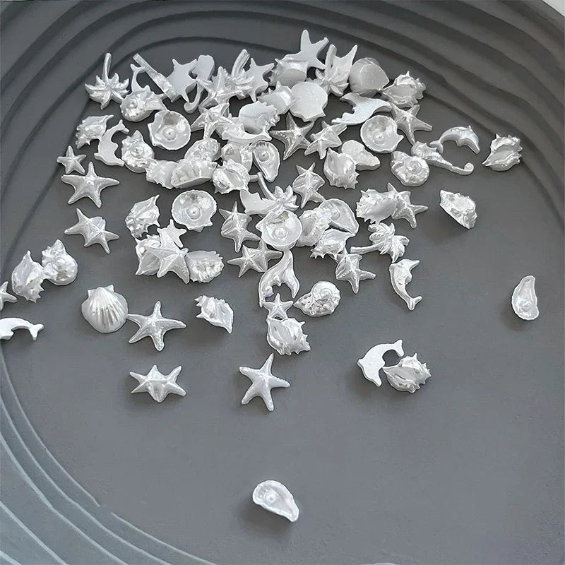 50-Pc Ocean Nail Art Charms – Pearl Shell Starfish Rhinestones Nail Art Charms SWANS