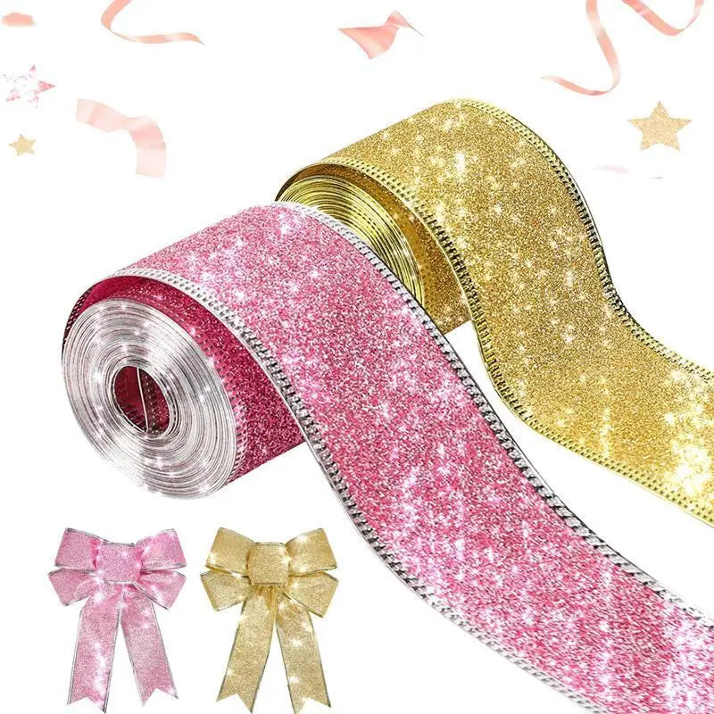 Wired Edge Glitter Ribbon 10 Yards – Christmas Craft Decoration Craft Ribbon SWANS