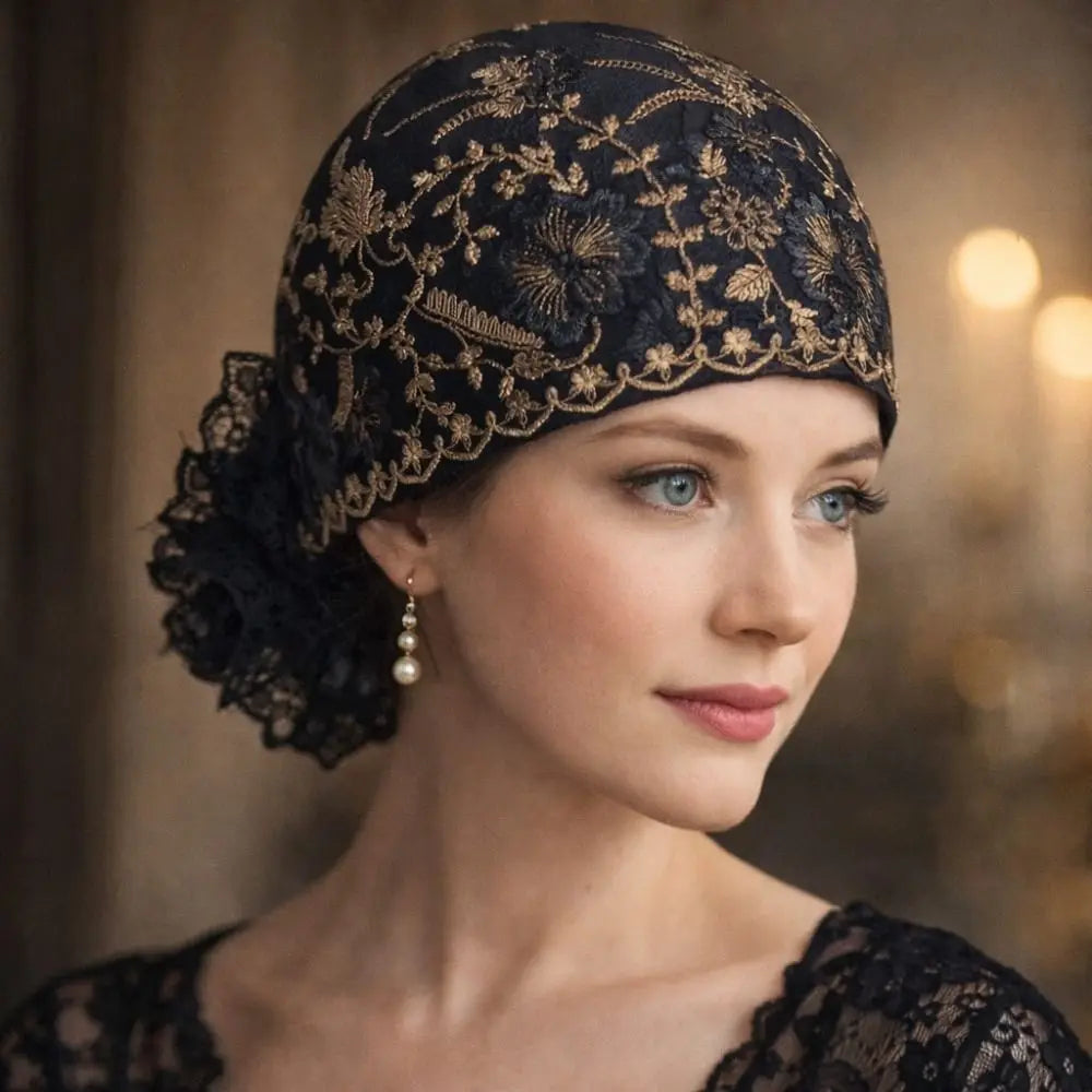 Flower Embroidery Turban Bonnet Hat – Breathable Full Coverage Turban Bonnet Hat SWANS