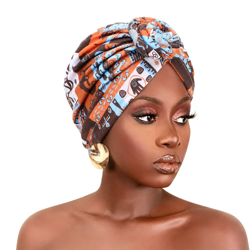 African Print Hijab Cap – Pleated Knotted Head Wrap | All Seasons Hijab Head Wrap SWANS 5