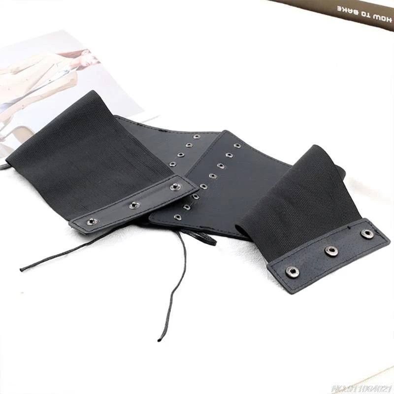 Women's Wide Corset Belt – Black Faux Leather Lace-Up Girdle Corset Waist Belt SWANS