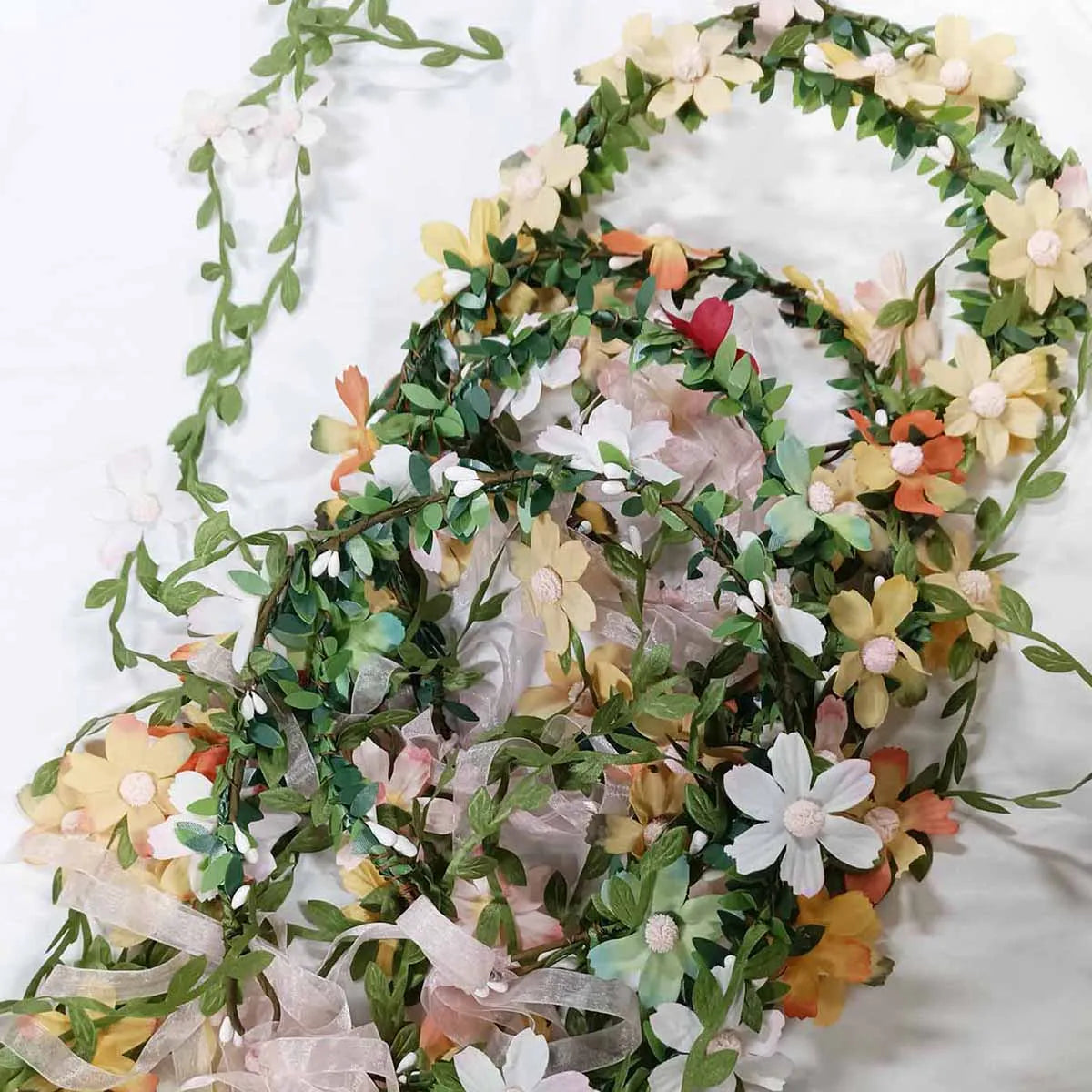 Bohemian Floral Crown Headband – Bridal Wedding Hair Wreath Floral Crown Headband SWANS