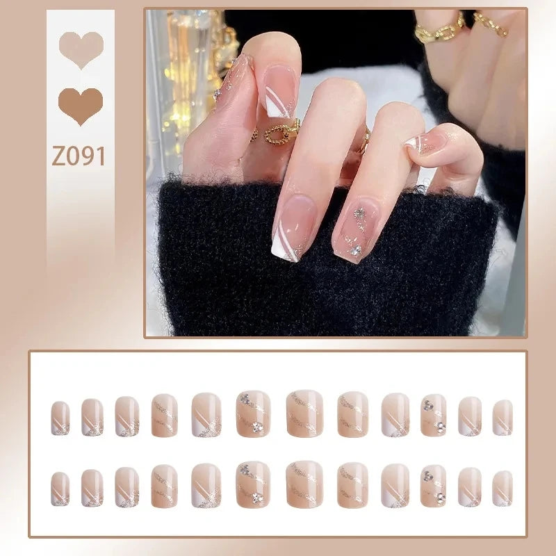 Press On Acrylic Nails – 24pc French Tip Fake Nail Set & Glue