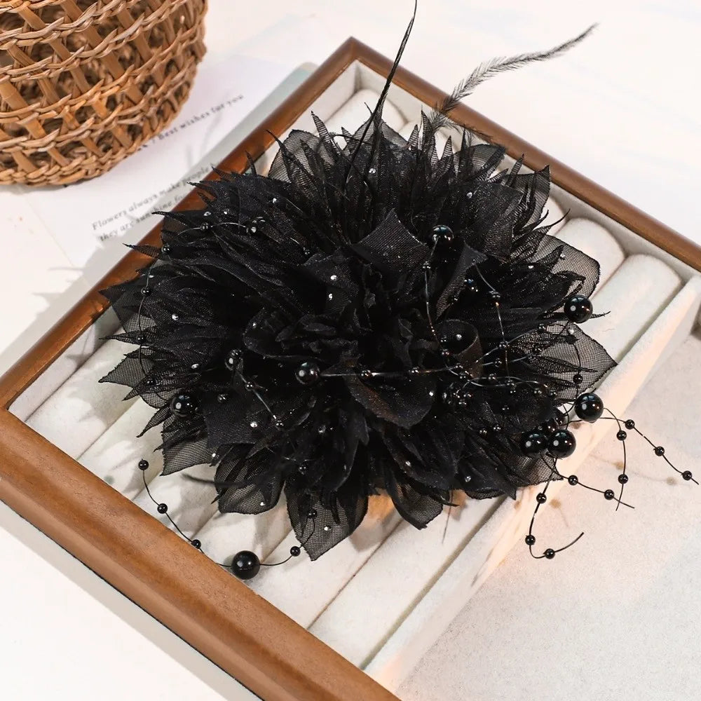 Pearl 3D Organza Flower Patch – Handmade DIY Sewing Appliqué Sewing Appliqué Patch SWANS Black