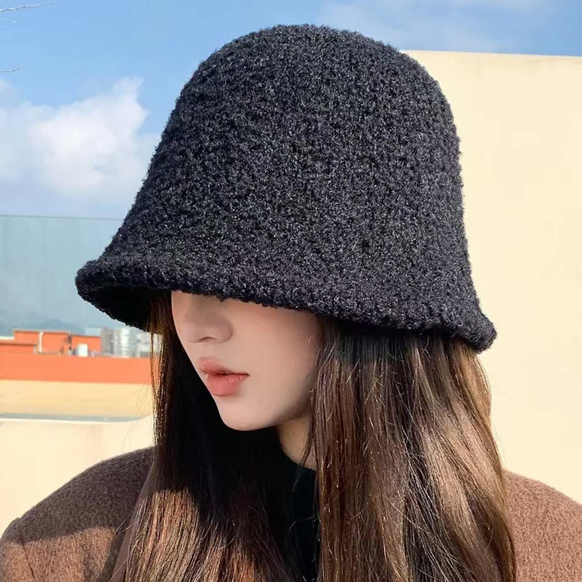 Women's Winter Knit Bucket Hat – Foldable Wide Brim Warm Cap Knit Bucket Hat SWANS