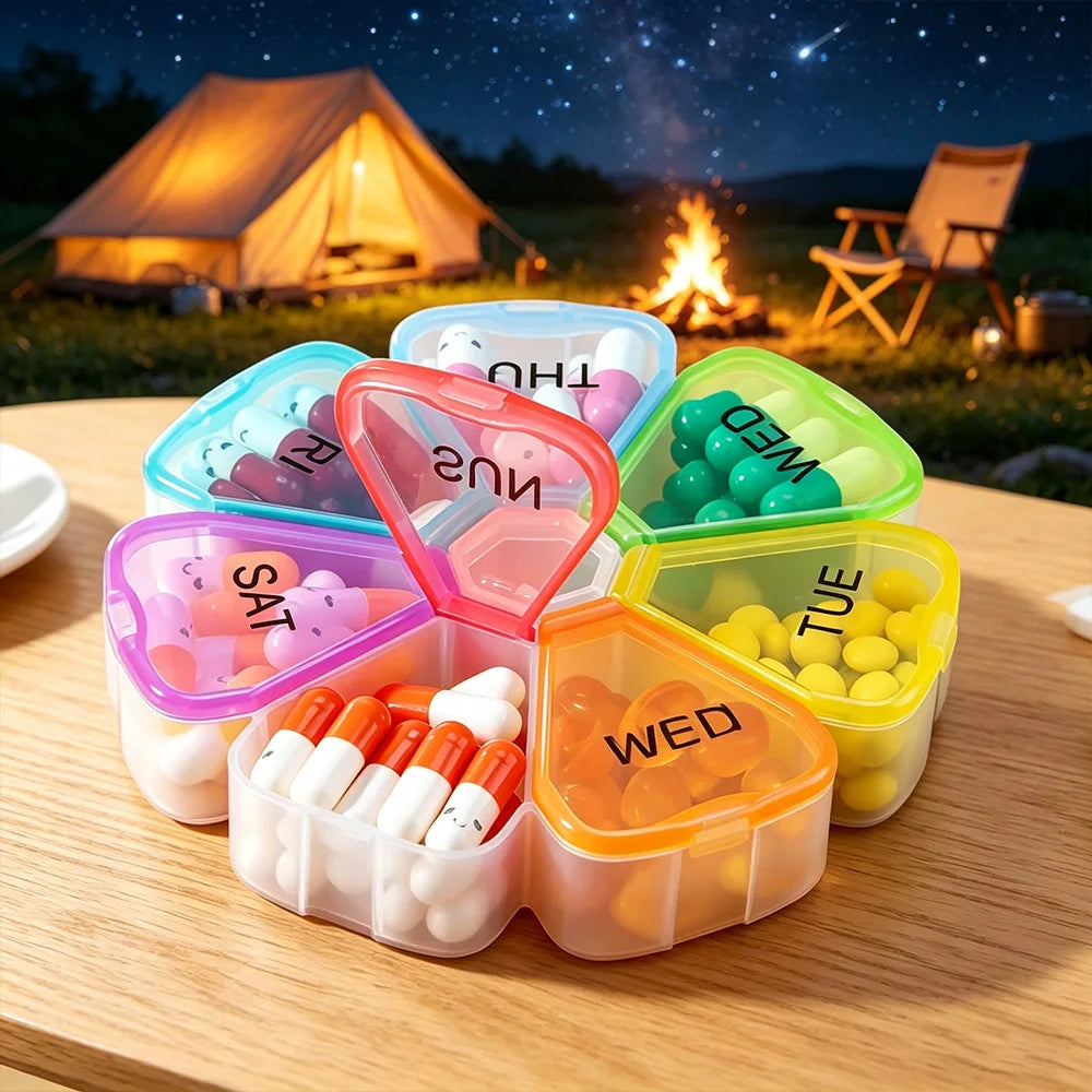 7-Compartment Rainbow Pill Case – Travel Medicine Organizer Pill Organizer SWANS