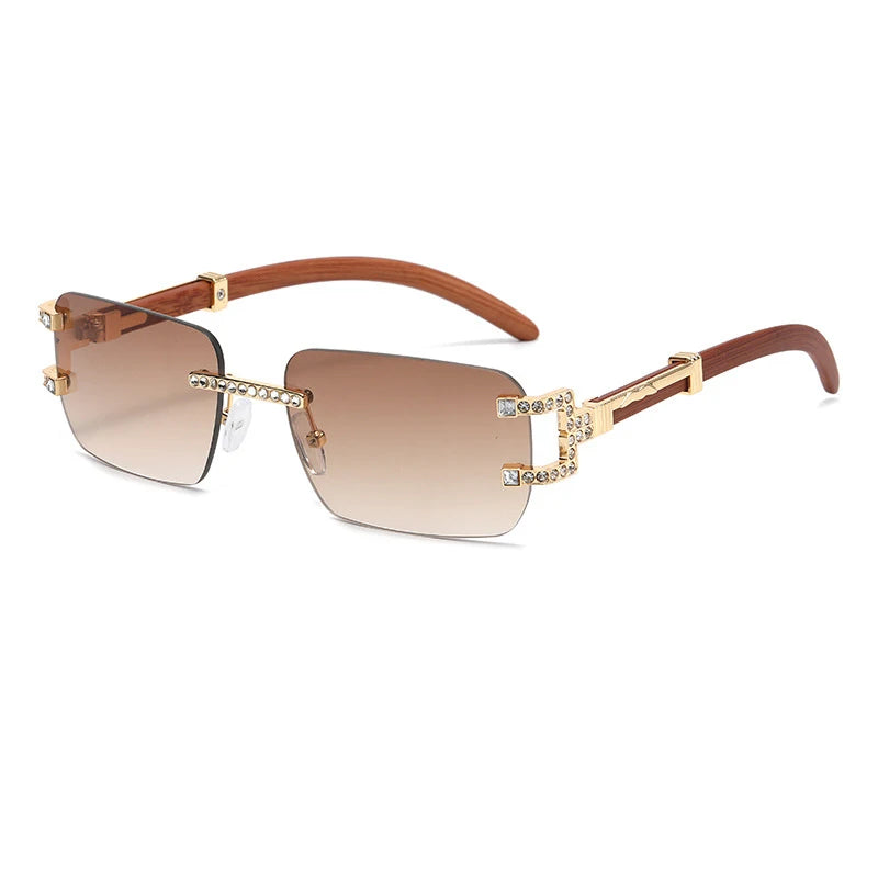 Y2K Rimless Crystal Rhinestone Sunglasses UV400 Women Men Fashion Sunglasses SWANS Tea As the photo