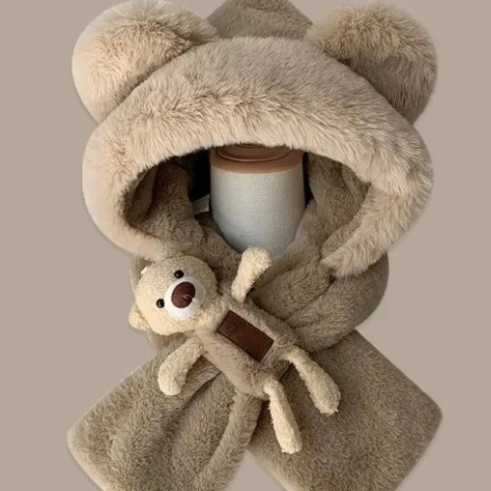 Bear Integrated Hat & Scarf Set – Warm Windproof Pullover Hat & Scarf Set SWANS