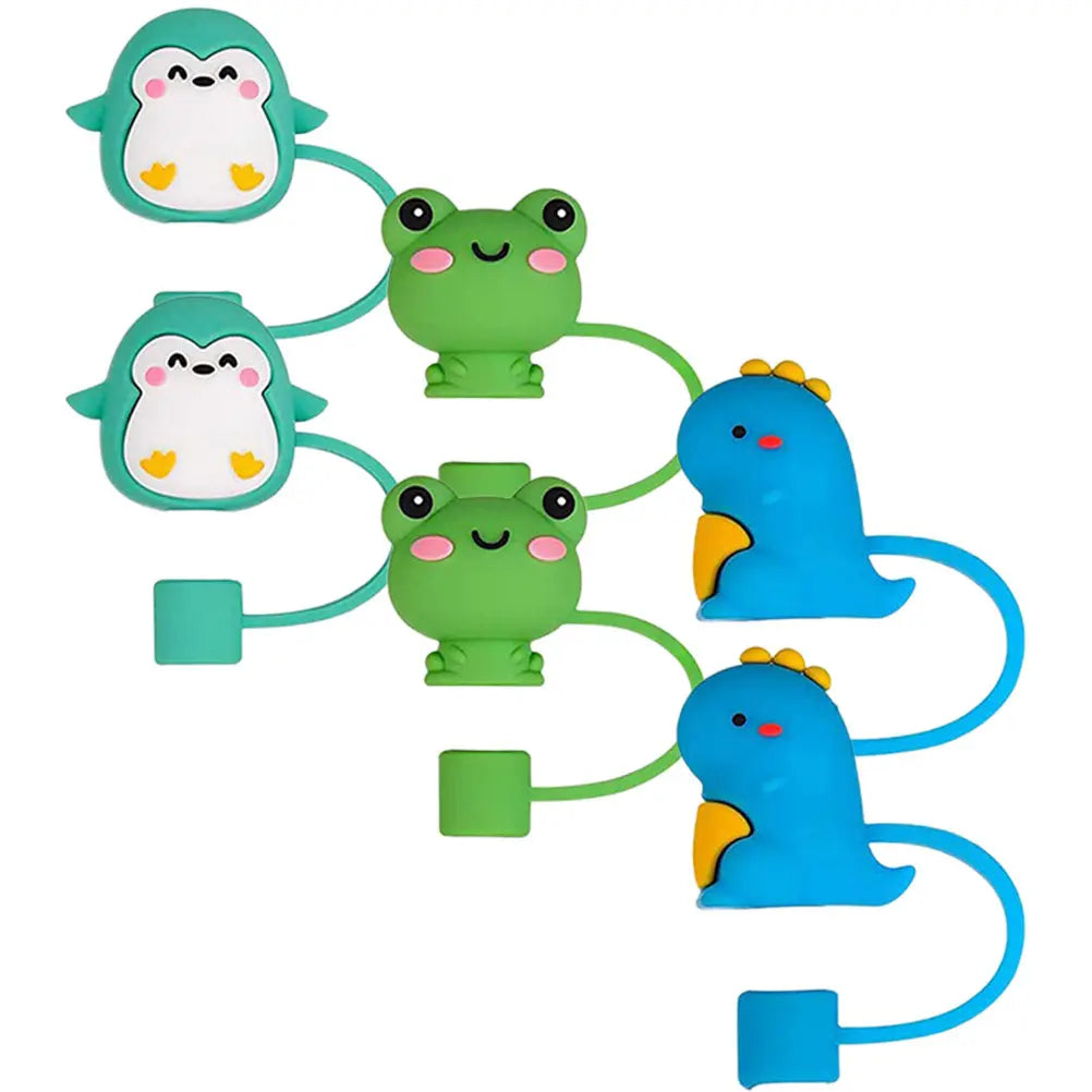6-Pack Cute Cartoon Silicone Straw Covers & Caps | Reusable Straw Cover Caps SWANS