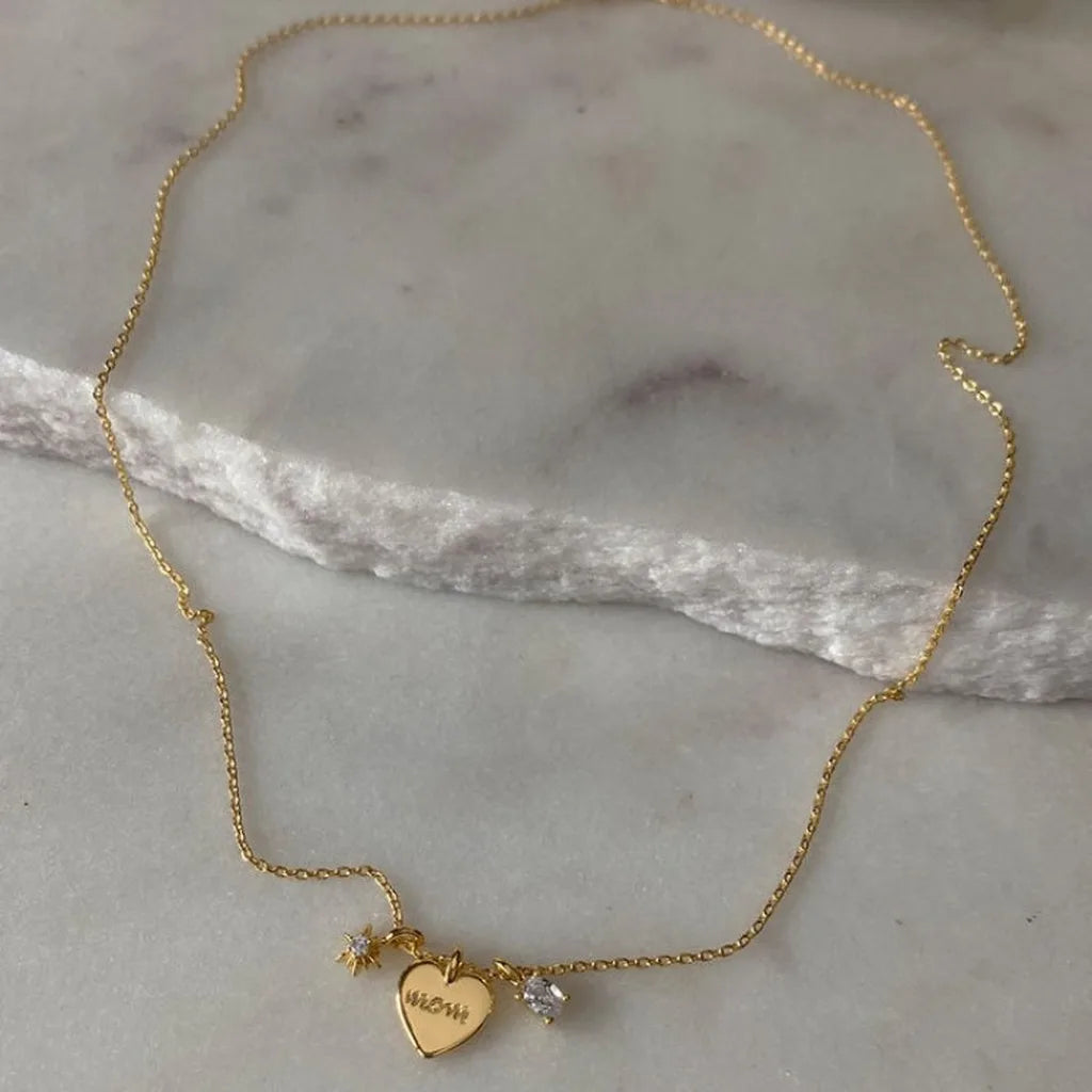 Mom Heart Locket Necklace – Copper Zircon Mother's Day Gift Locket Pendant Necklace SWANS