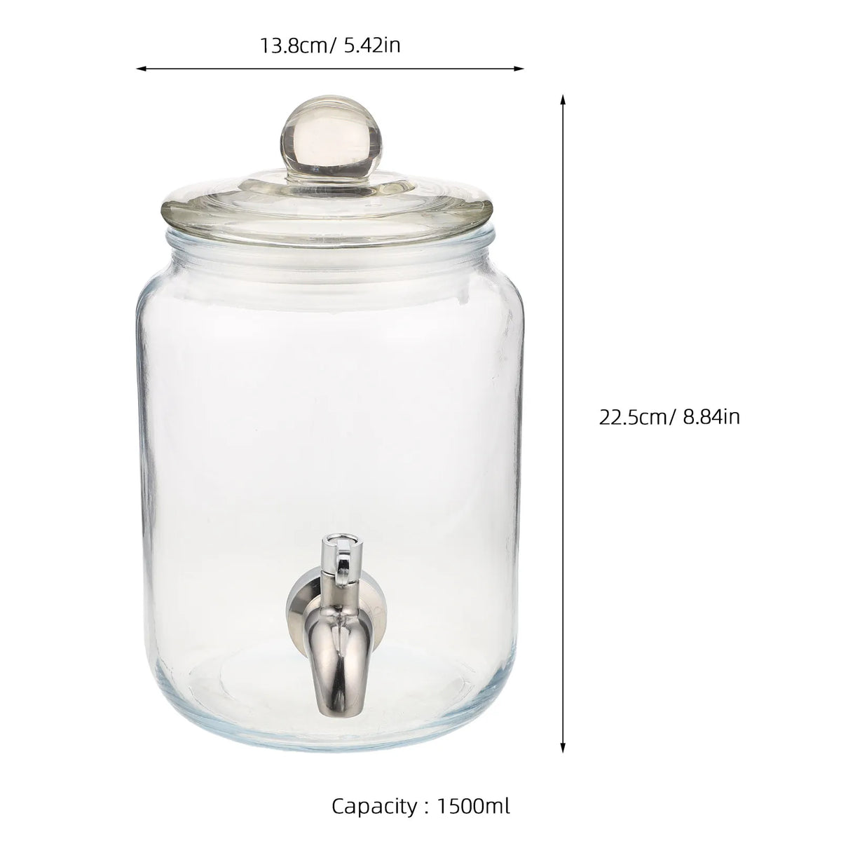 Glass Drink Dispenser 1.5L – Stainless Steel Spigot & Airtight Lid Beverage Dispenser SWANS