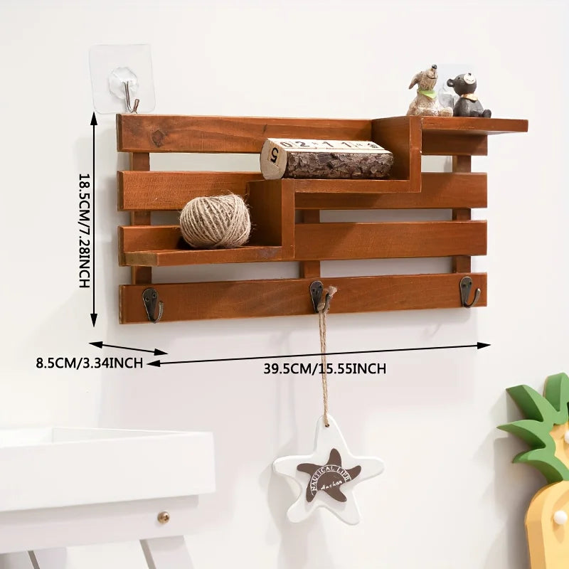 Wooden Wall Mounted Key Holder – No-Drill Entryway Rack Wall Key Organizer SWANS