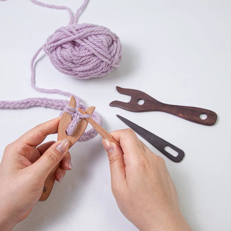 Wooden Knitting Fork & Large Eye Needle Set – DIY Craft Kit Knitting Tool Set SWANS
