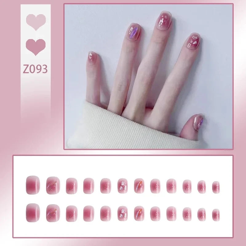 Press-On French Tip Acrylic Nails – 24pc Short Fake Nail Set Press-On Nail Set SWANS Z093