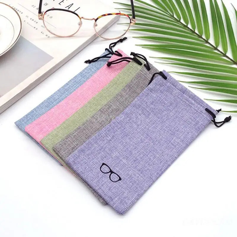 Soft Linen Glasses Case – Dustproof Drawstring Pouch for Travel Eyewear Pouch Case SWANS