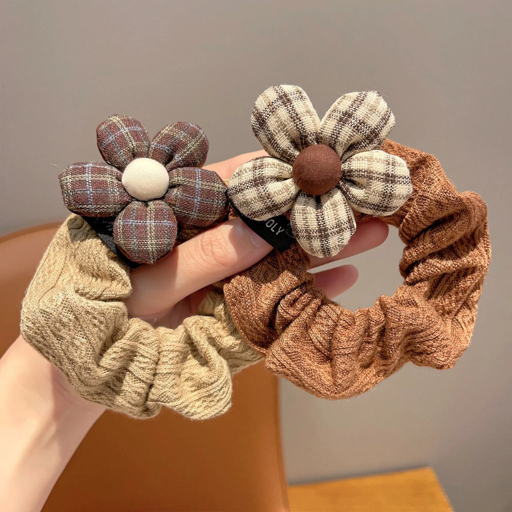 Girls Plaid Flower Hair Scrunchie – Elastic Hair Tie for Kids Kids Hair Scrunchie SWANS