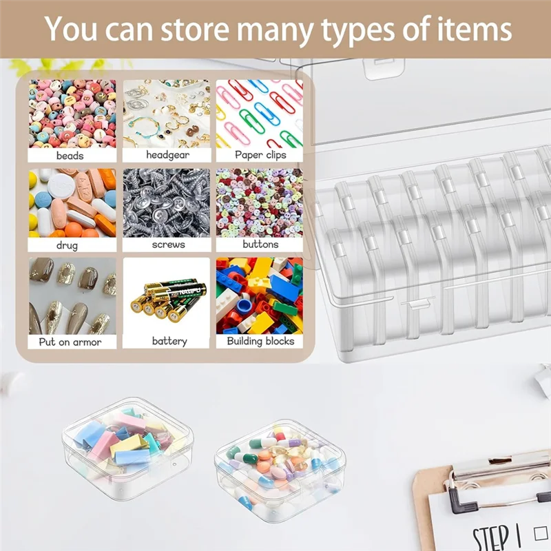 Clear Bead Organizer Box with Hinged Lids & Labels Bead Storage Organizer SWANS