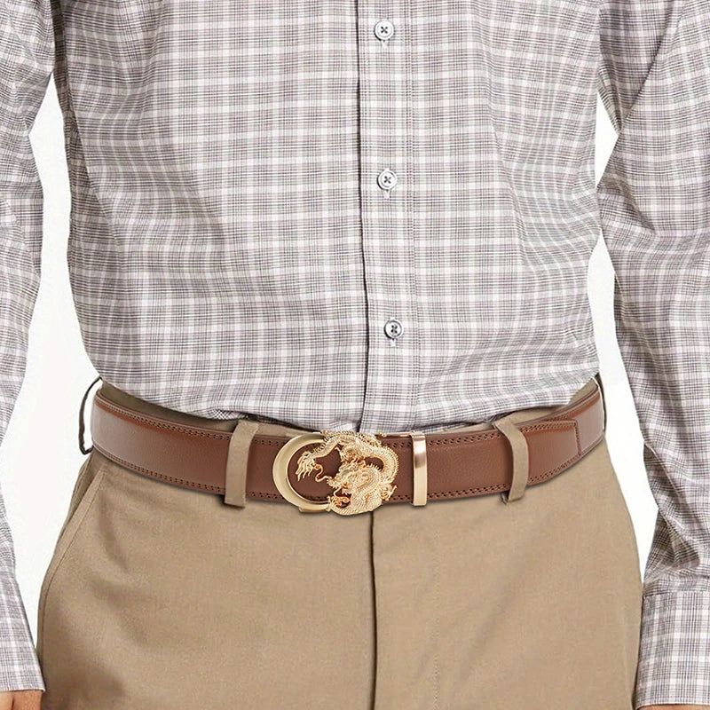Men's Split Leather Belt – Automatic Ratchet Buckle Leather Belt SWANS