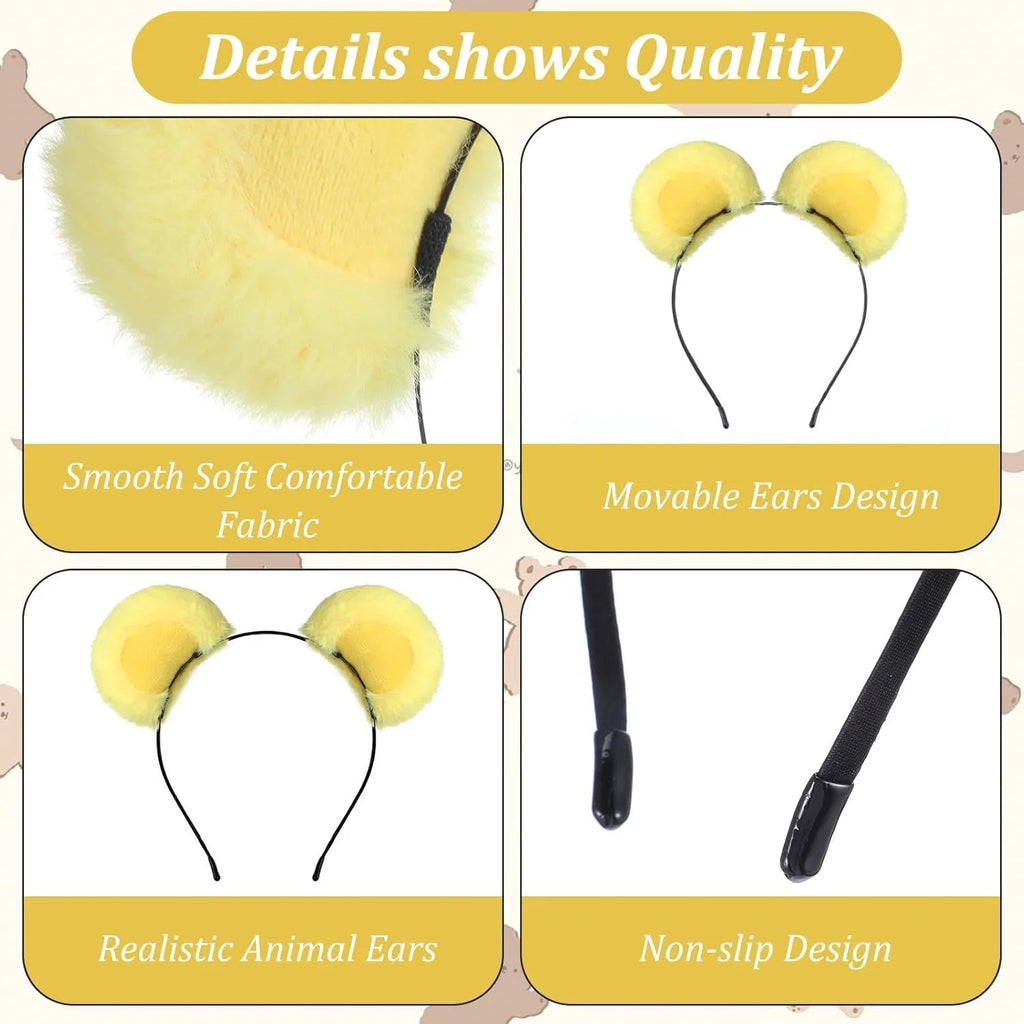 Plush Bear Ears Headband – Cute Fuzzy Animal Hair Hoop Animal Ears Headband SWANS