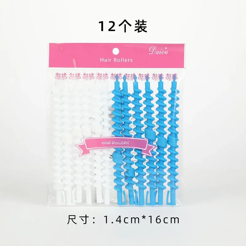 12-Pack Heatless Hair Perm Rods – Spiral Flexi Curling Rollers Hair Curling Rods SWANS 12pcs 1.4x16cm