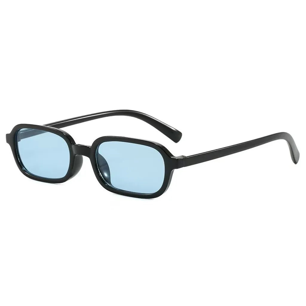 Women's Small Rectangle Sunglasses UV400 Trendy Fashion Rectangle Sunglasses SWANS Black Light Blue