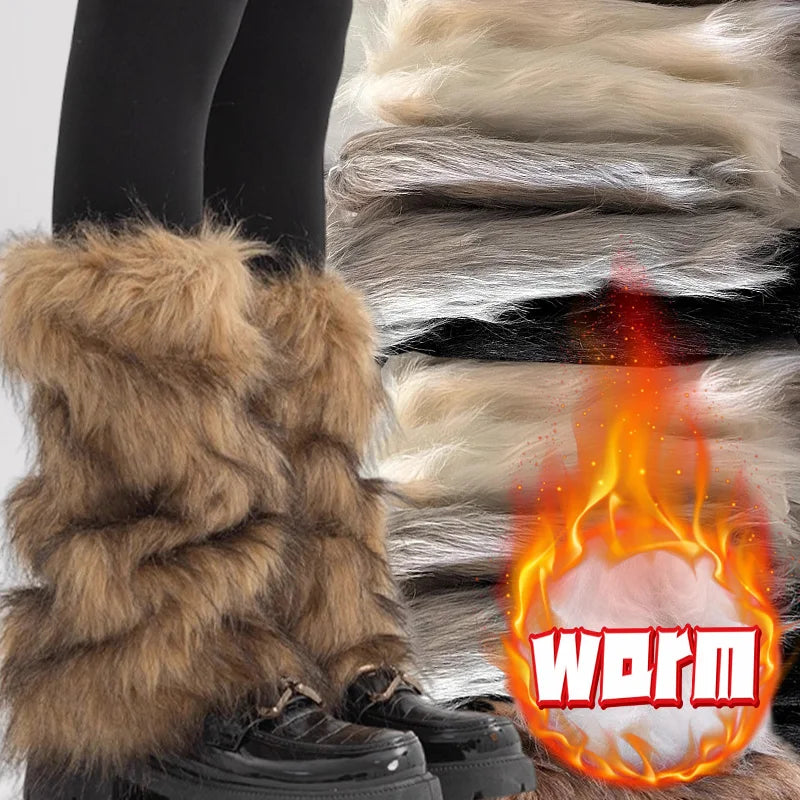 Y2K Faux Fur Leg Warmers – Furry Boot Covers for Women Faux Fur Leg Warmers SWANS