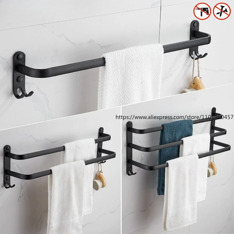 SWANS No-Drill Double Towel Bar – Space Aluminum Rack Towel Bar Rack SWANS