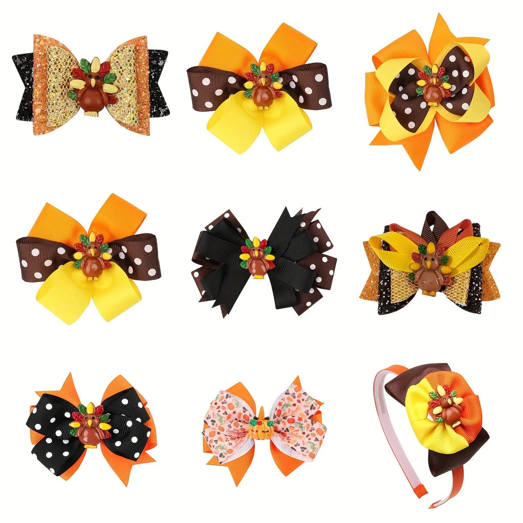 Thanksgiving Turkey Glitter Bow Hair Clip for Toddler Girls Holiday Hair Clip SWANS