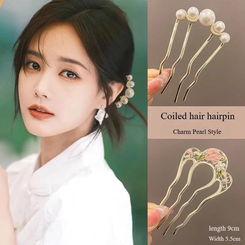 U-Shaped Floral Hair Comb Pin – Ancient Style Headpiece Hair Comb Pin SWANS