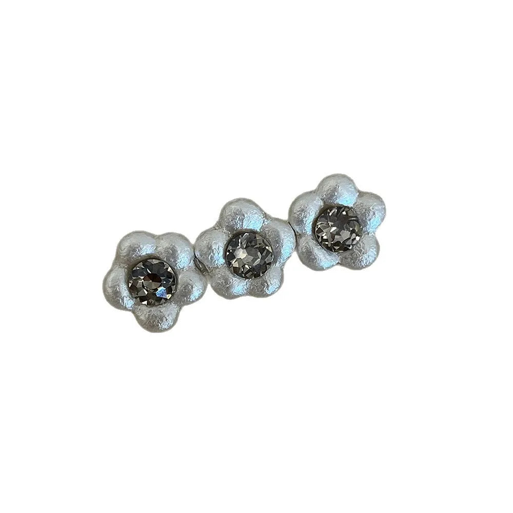 Vintage White Flower Hair Clip – Crystal Rhinestone Duckbill Hair Clip SWANS