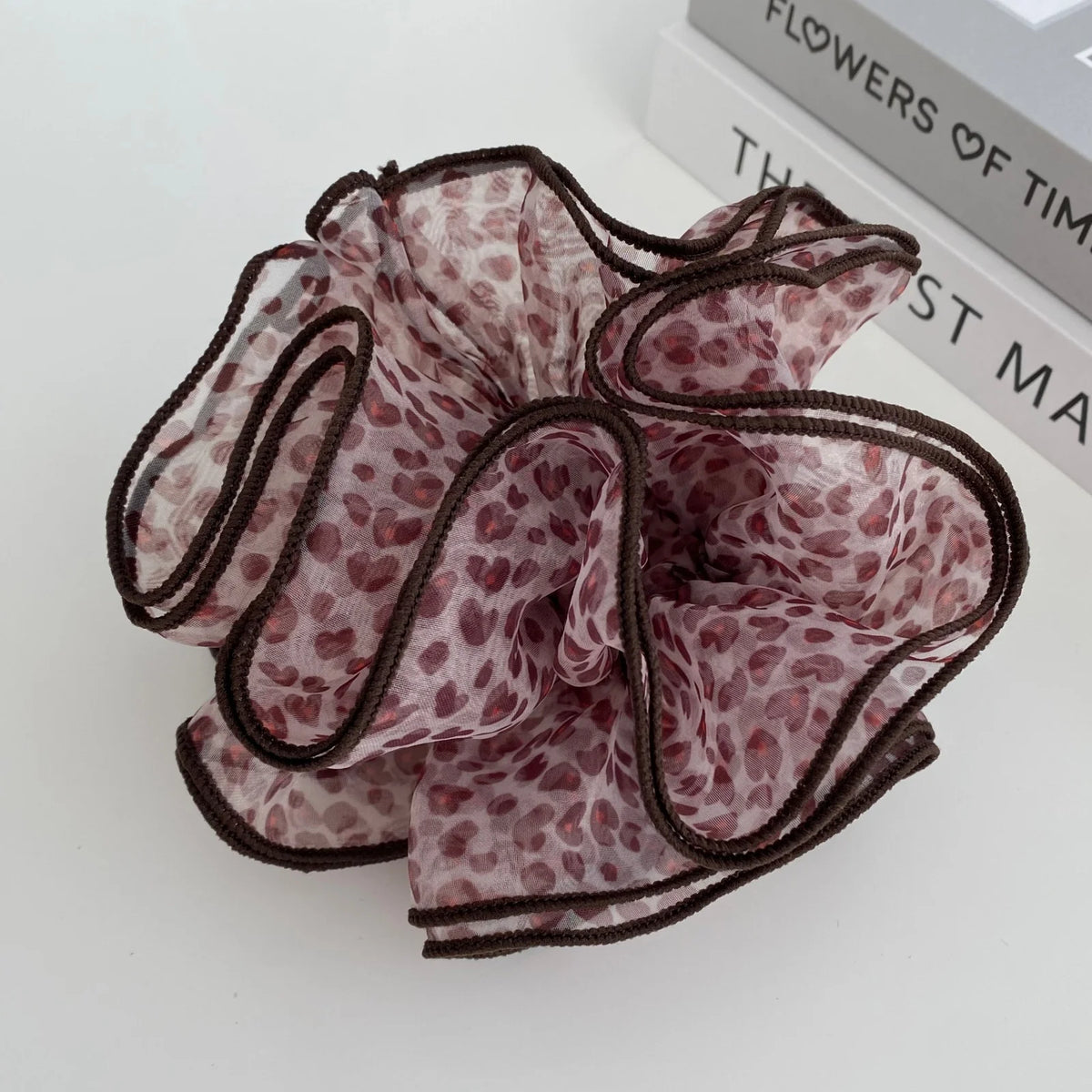 Y2K Leopard Print Chiffon Scrunchie | Korean Hair Tie Chiffon Scrunchie SWANS pink Slim waist