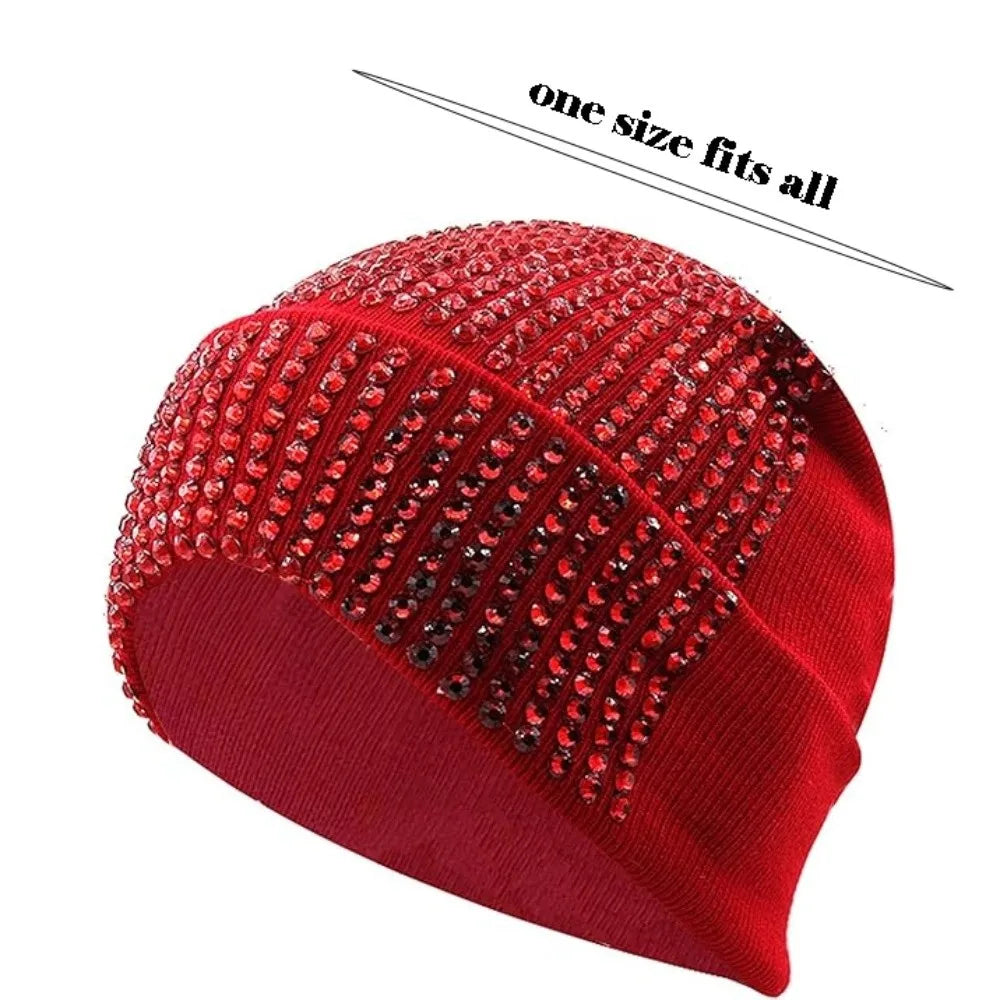 Y2K Rhinestone Knit Beanie Hat – Stretchy Shiny Cap Men & Women Knit Beanie Hat SWANS
