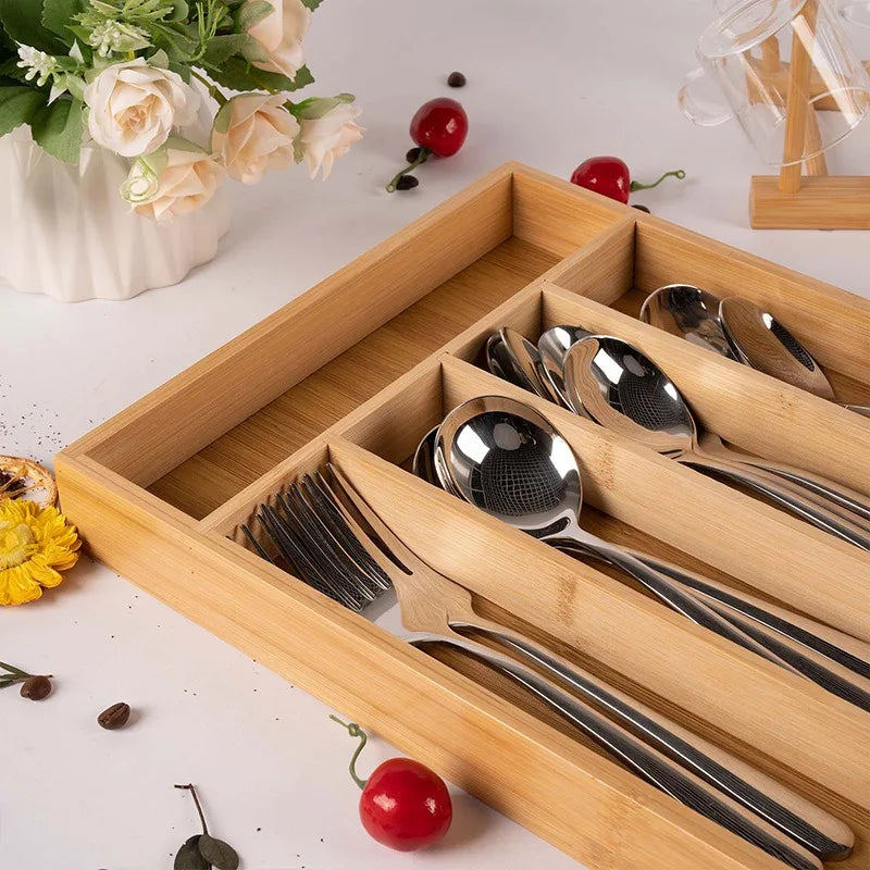 Bamboo Utensil Drawer Organizer – Cutlery & Silverware Tray Drawer Organizer Tray SWANS
