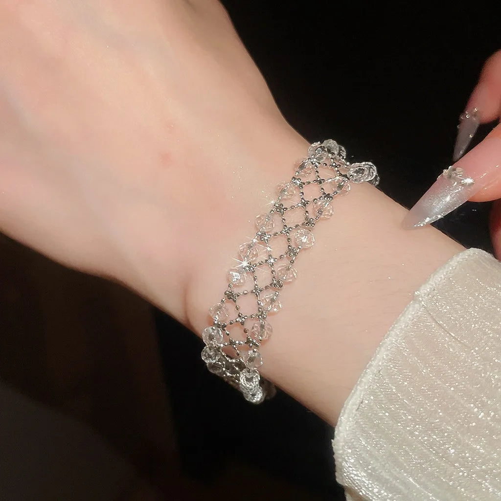 Women's Woven Crystal Alloy Bracelet – Adjustable Geometric Fashion Bracelet SWANS