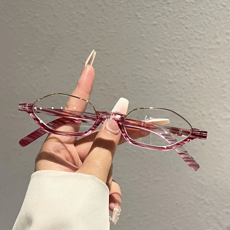 Y2K Rivet Punk Sunglasses – Unisex Vintage Metal Small Frame Punk Sunglasses SWANS Stripe Purple Clear As the picture